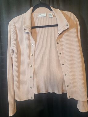 Ribbed Snap-Front Cardigan in Blush Pink